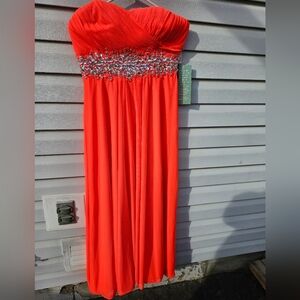 Elegant Orange Strapless Gown with Embellishments